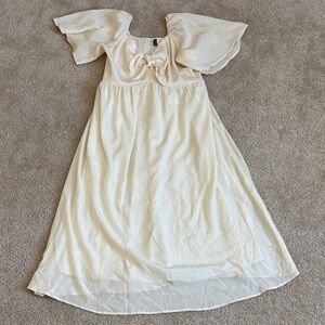Charming Cream Kids Dress with Flutter Sleeves